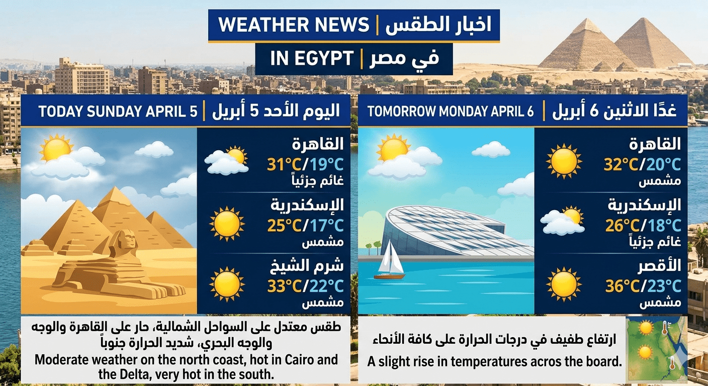 أخبار الطقس اليوم الأحد 5 أبريل