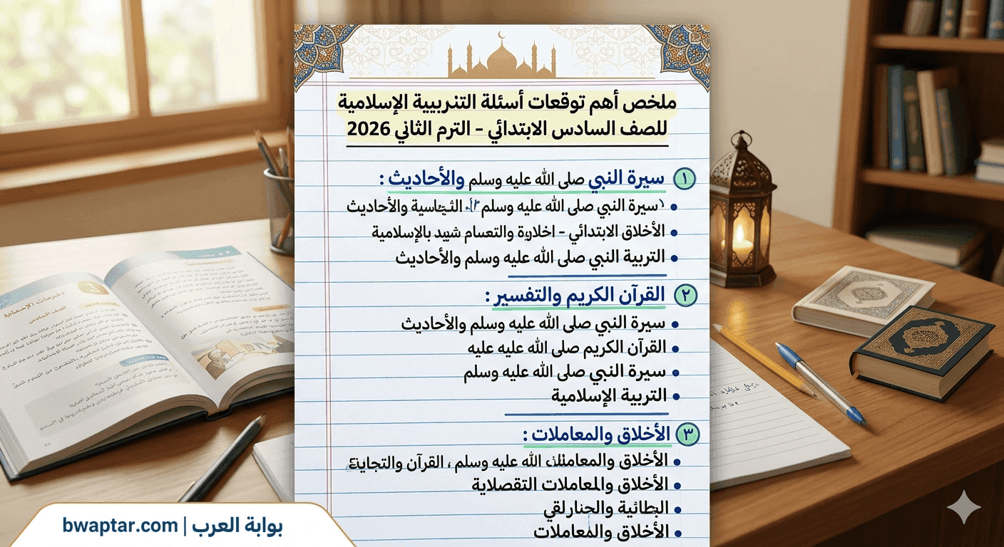 أهم الأسئلة التربية الدينية للصف السادس