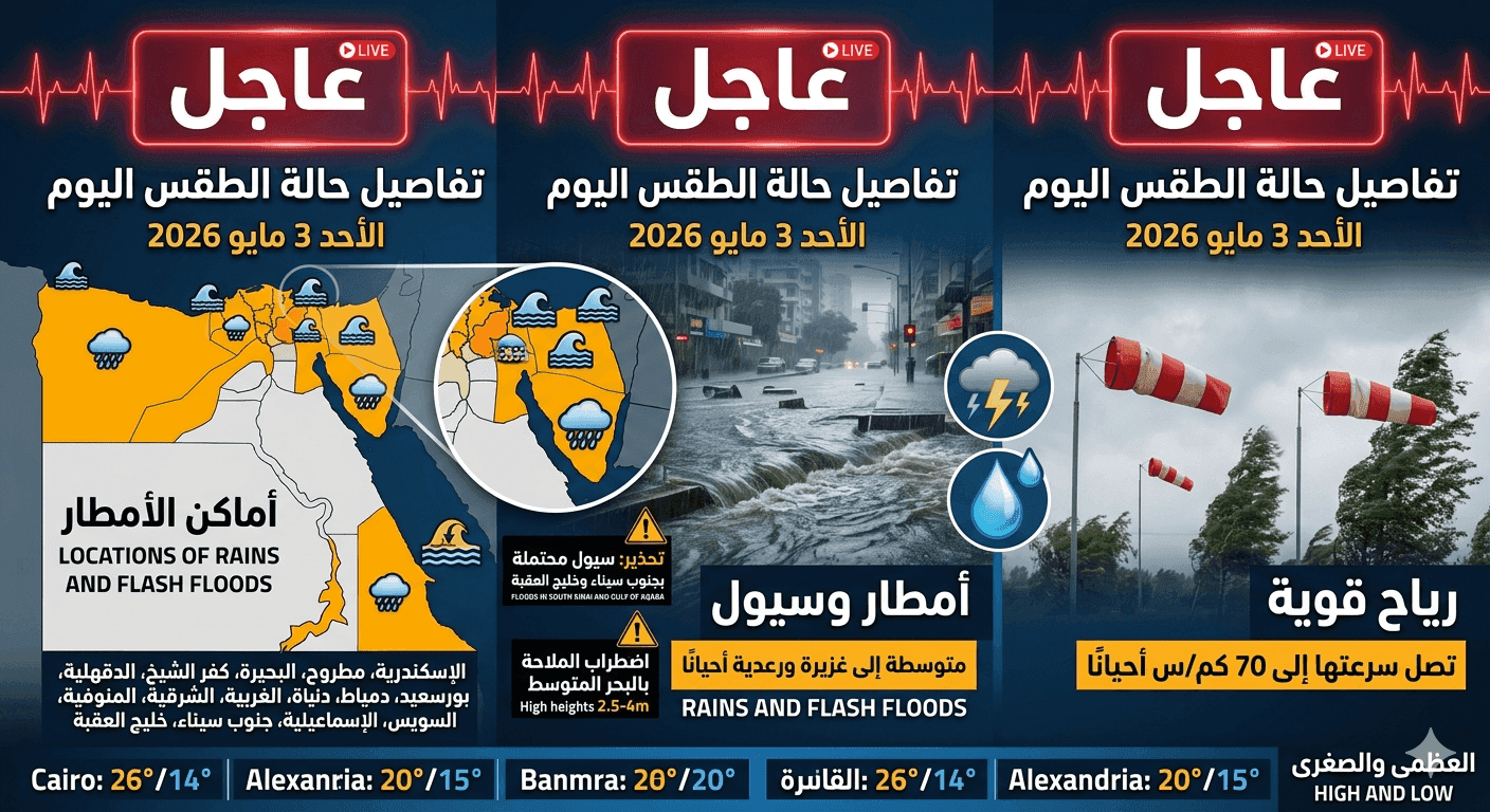 الطقس اليوم الأحد 3 مايو 2026