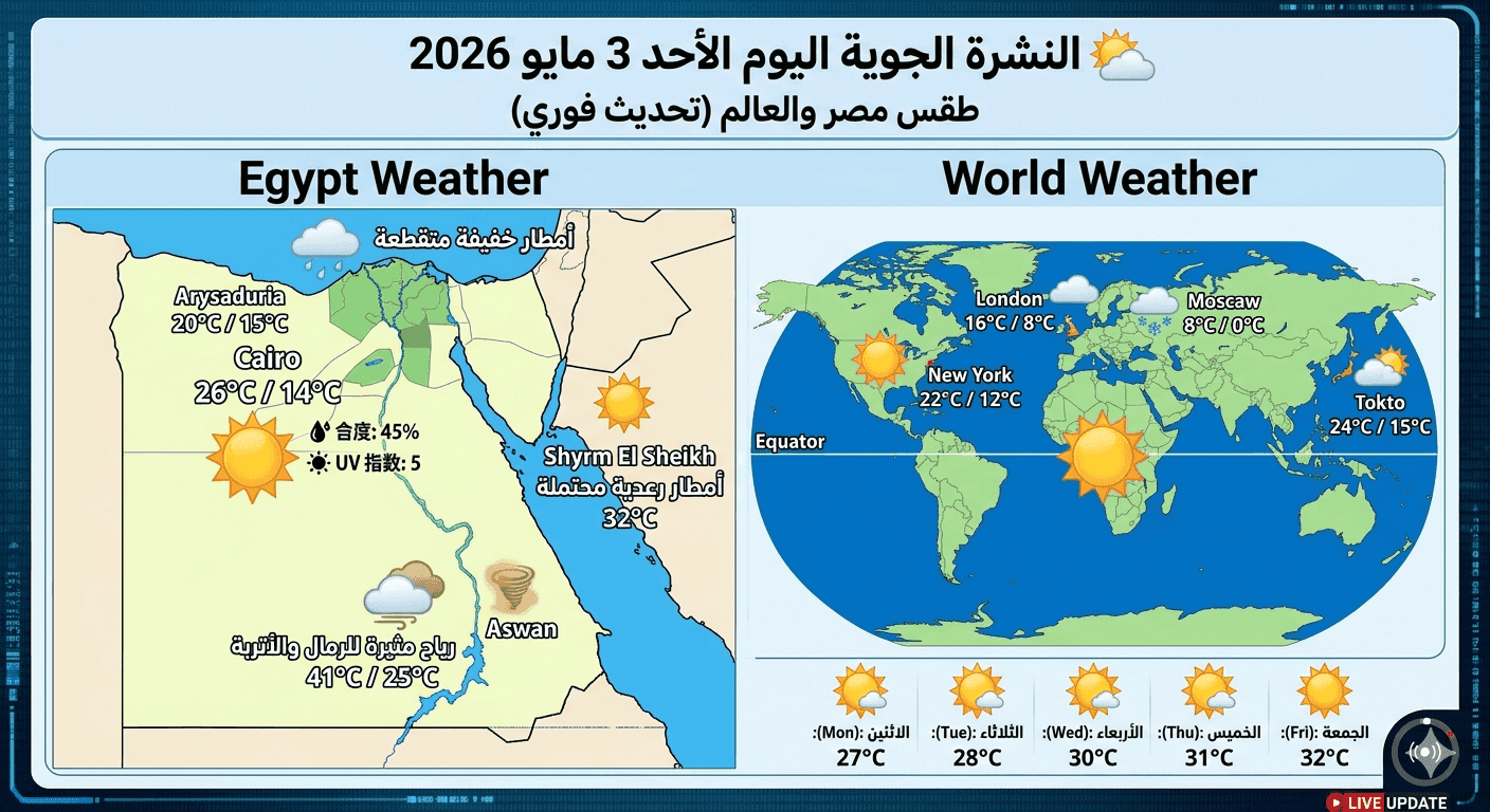 طقس مصر والعالم تحديث فوري