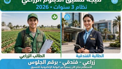 نتيجة تنسيق الدبلوم الزراعي والفندقي 3 سنوات 2026 برقم الجلوس